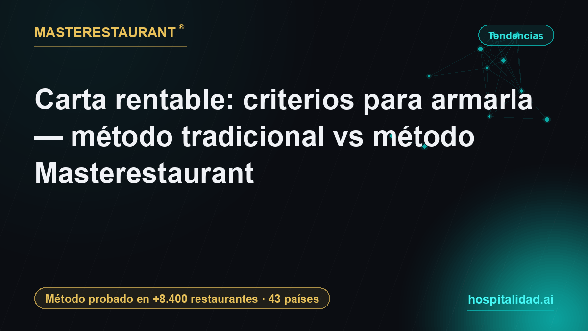 Carta rentable: criterios para armarla — método tradicional vs método Masterestaurant — Masterestaurant